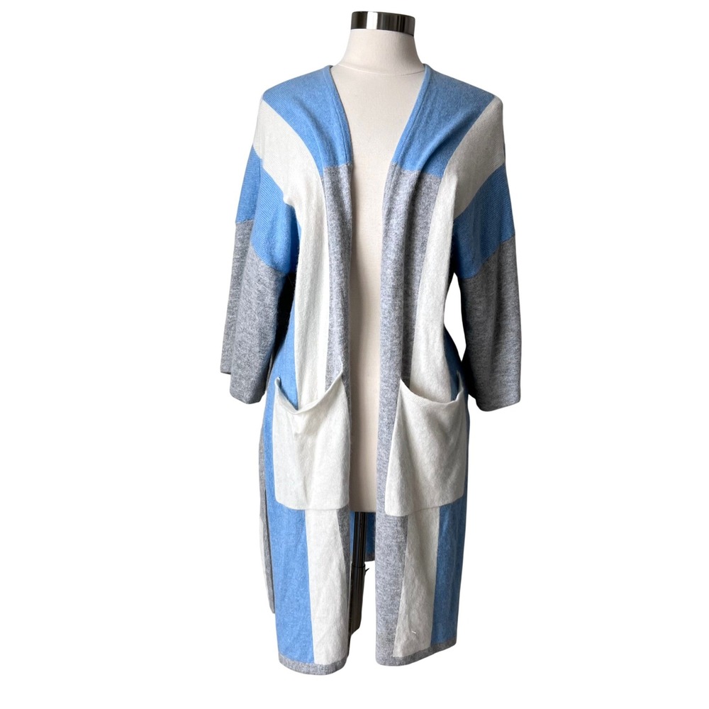 Stitch & Needle‎ Color Block 100% Cashmere Long Open Front Cardigan Sweater M/L